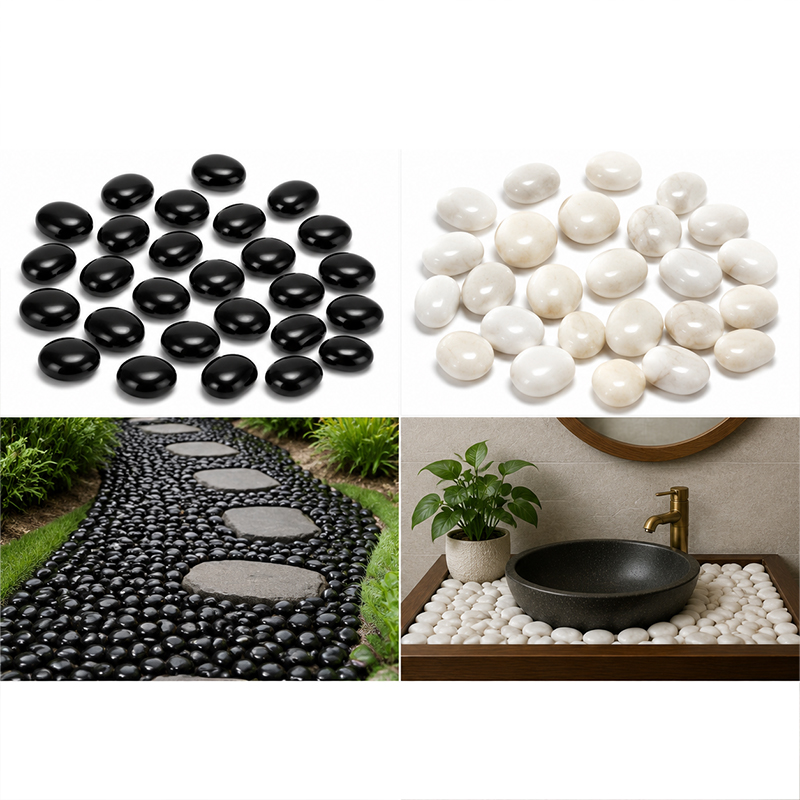 Aquarium Fish Home - White&Black Polished River Rocks 200g-400g, Smooth