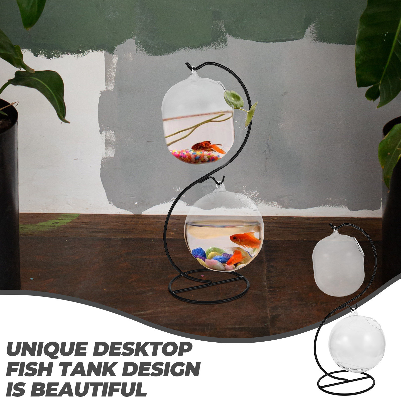 Aquarium Fish Home - 1Set Transparent Desktop Fish Bowl Glass